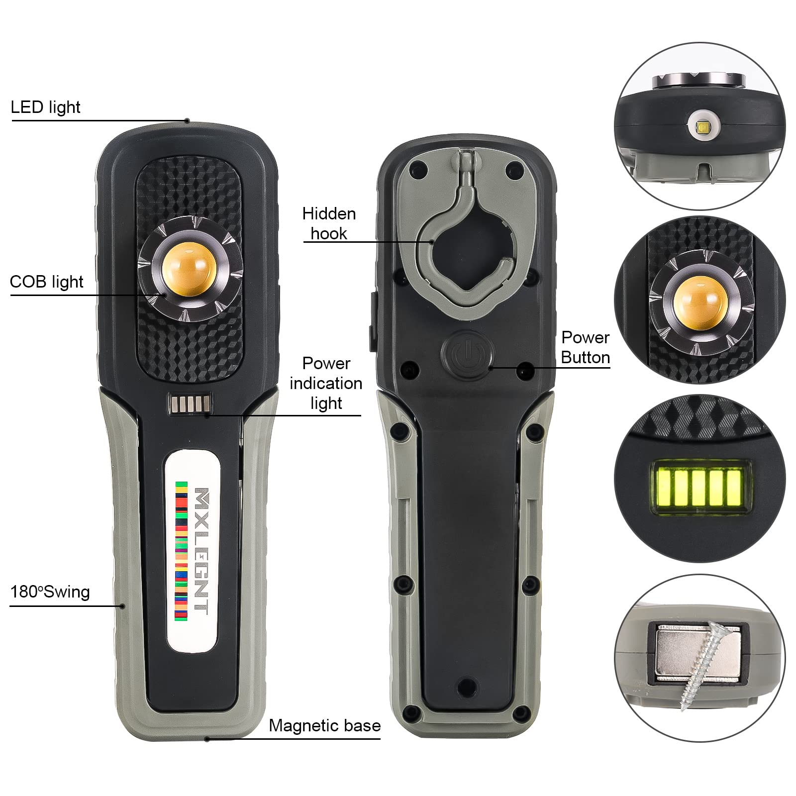 MXLEGNT Detailing Light Paint Inspection Lamp - Rechargeable LED Color Match Light, 2700K-6500K, 500LM, 93+ CRI, Black, with Magnet